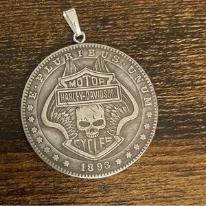 Hobo Coin Harley Davidson Motorcycle Pendant, Biker Skull Pendant - New